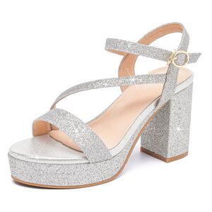 DADAWEN Platform High Block Chunky Open Toe Ankle Strap, 5, 10O-140S009